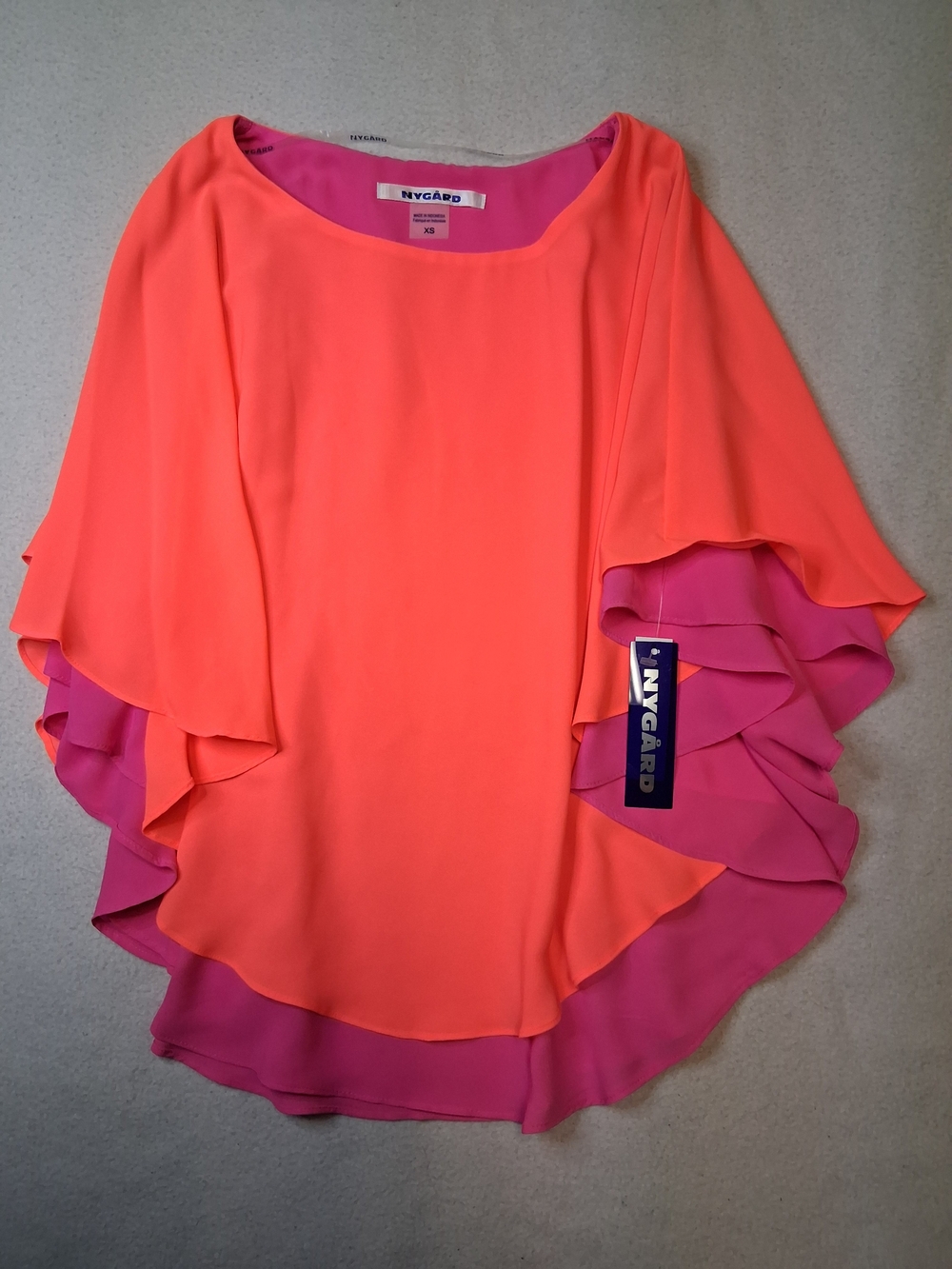 Peter Nygard Pink-Orange Ruffle Sleeve Women's Top